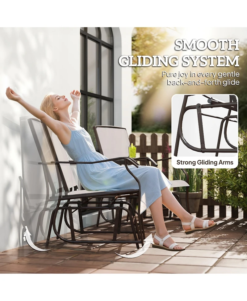 Outsunny Outdoor Glider Chairs with Coffee Table, Patio 2-Seat Rocking Chair Swing Loveseat with Breathable Sling for Backyard, Garden, and Porch