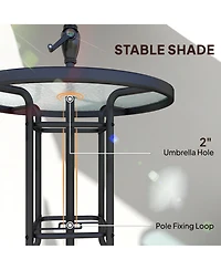 Outsunny 4 Piece Outdoor Patio Dining Furniture Set, 2 Folding Chairs, Adjustable Angle Umbrella, Wave Textured Tempered Glass Dinner Table