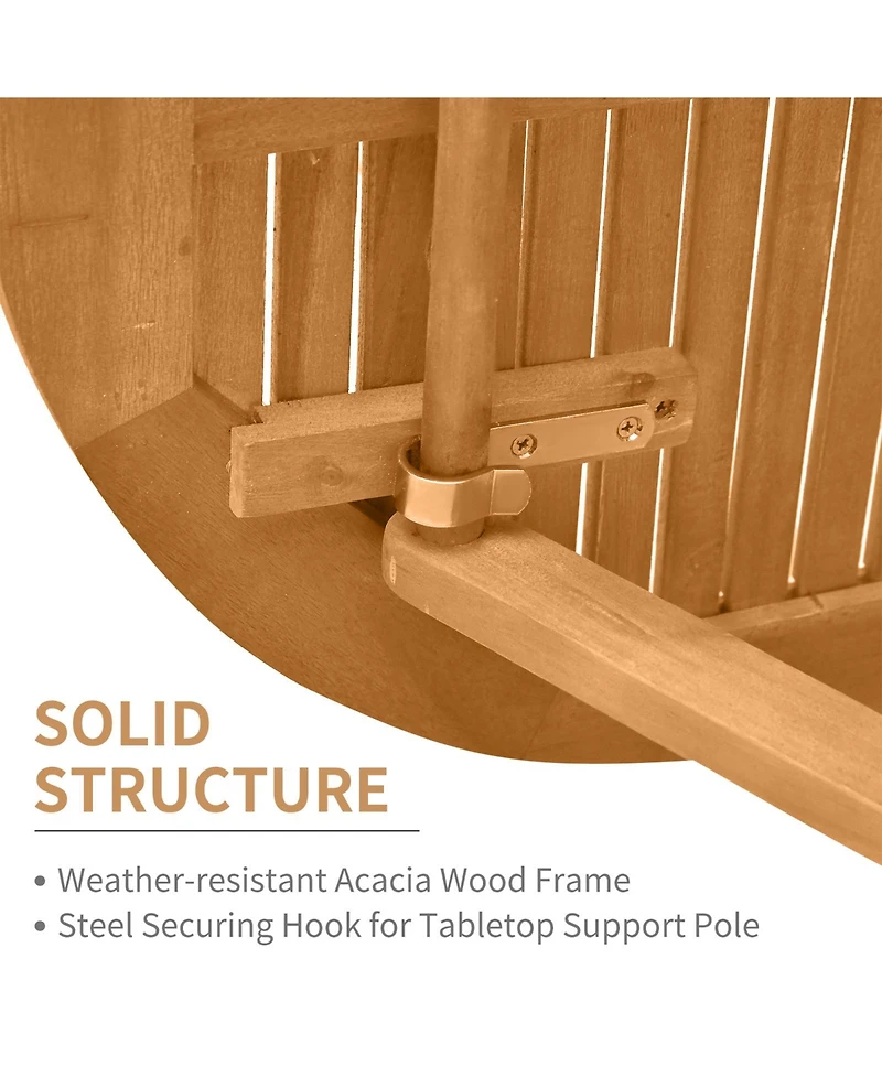 Outsunny 3 Piece Folding Acacia Wood Patio Bistro Set Table and Chairs
