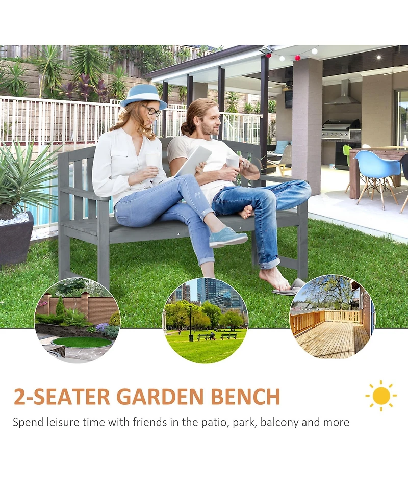 Outsunny 56" Outdoor Wood Bench, 2-Seater Wooden Garden Bench with Slatted Seat, Backrest & Arm Rests for Patio, Porch, Poolside, Balcony