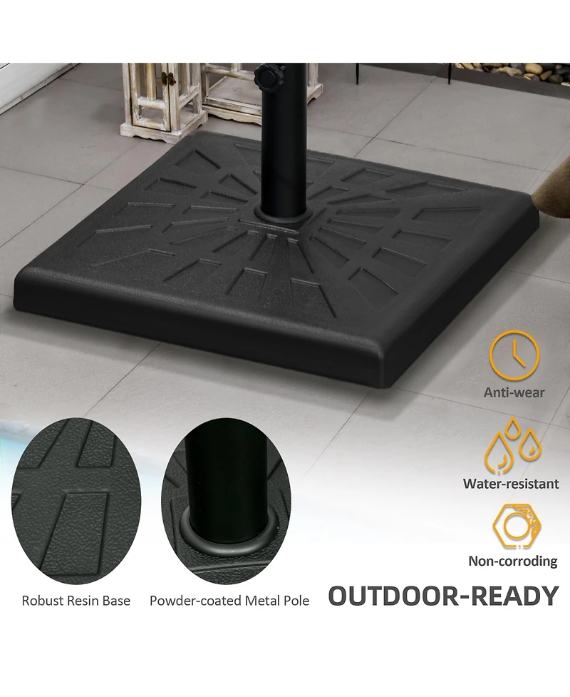 Outsunny 42lbs Resin Patio Umbrella Base, 20" Square Outdoor Umbrella Stand Holder for Parasol Poles 1.26", 1.5", and 1.9" Dia, Black