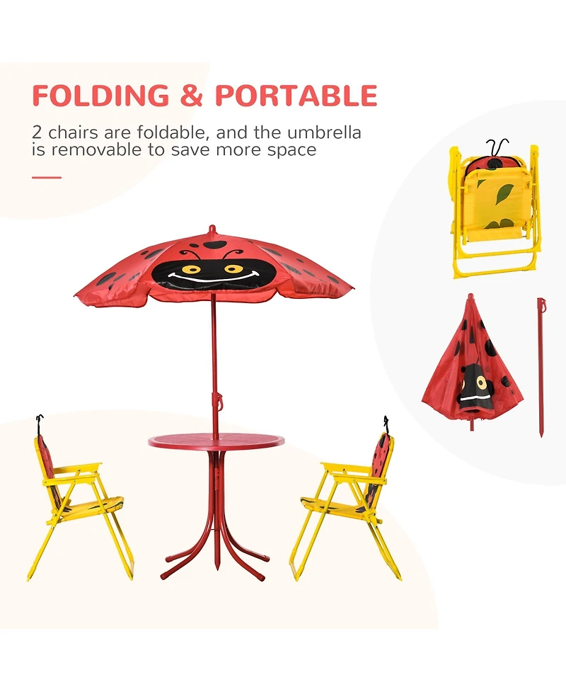 Outsunny Kids Folding Picnic Table and Chair Set, W/ Adjustable Umbrella, Red