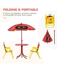 Outsunny Kids Folding Picnic Table and Chair Set, W/ Adjustable Umbrella, Red