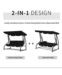 Outsunny 3 Seat Outdoor Free Standing Swing Bench Porch Swing with Stand, Comfortable Cushioned Fabric & Included Canopy