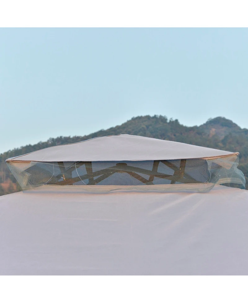 Outsunny 10' x 10' Patio Gazebo Outdoor Canopy Shelter with 2-Tier Roof and Netting, Steel Frame for Garden, Lawn, Backyard and Deck, Grey