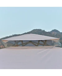 Outsunny 10' x 10' Patio Gazebo Outdoor Canopy Shelter with 2-Tier Roof and Netting, Steel Frame for Garden, Lawn, Backyard and Deck, Grey