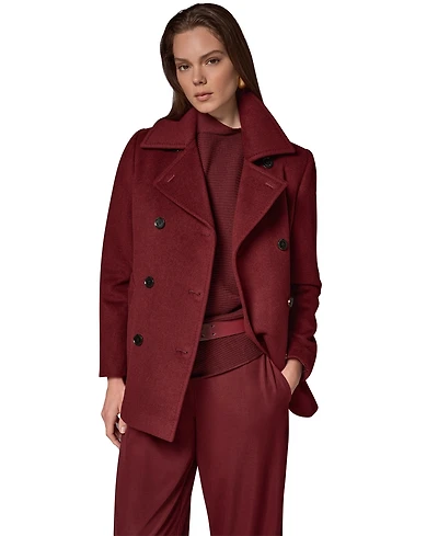 Donna Karan New York Womens Short Double Breasted Wool Coat
