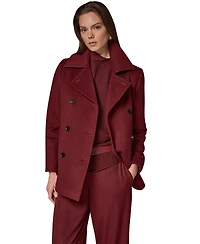 Donna Karan New York Womens Short Double Breasted Wool Coat