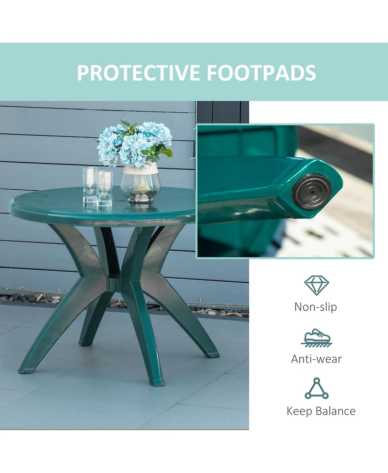 Outsunny 3' Diameter Round Outdoor Patio Bistro Dining Table, Umbrella Hole, Conversation Space, Easy to Clean Plastic for Garden, Backyard, Poolside,