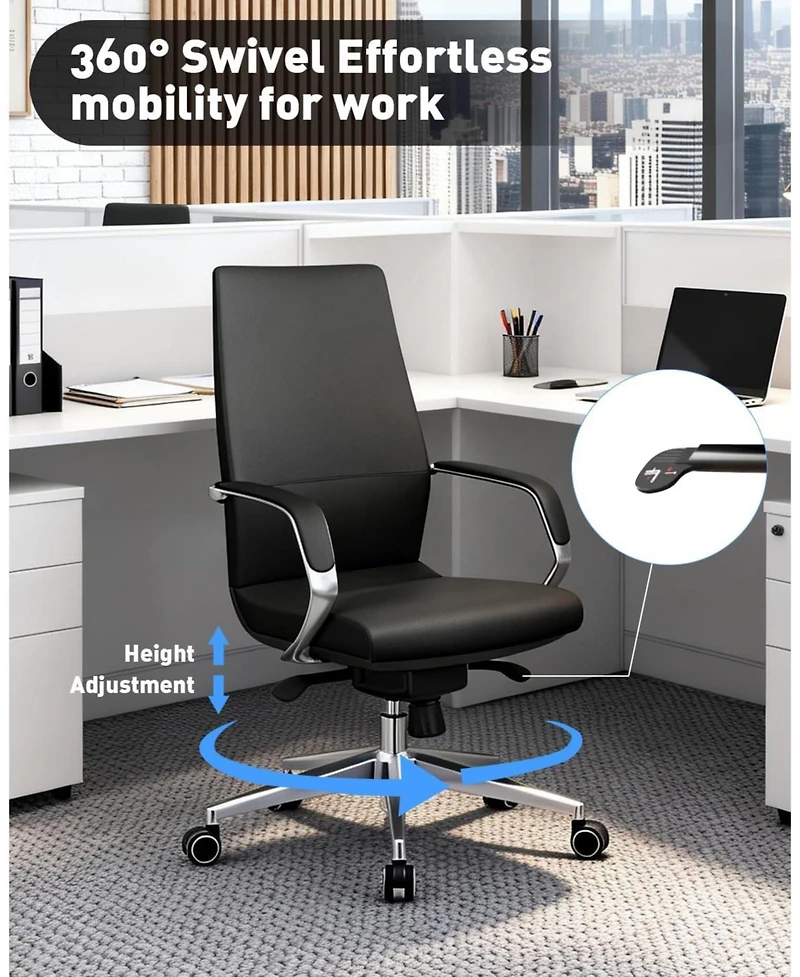 logicfox Leather Executive Office Chair with Silicone Leather, Reclining with Tilt Lock
