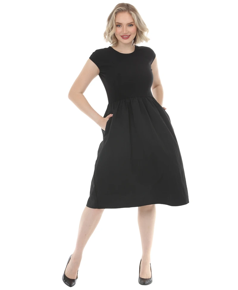 White Mark Women's Crew Neck Midi Dress