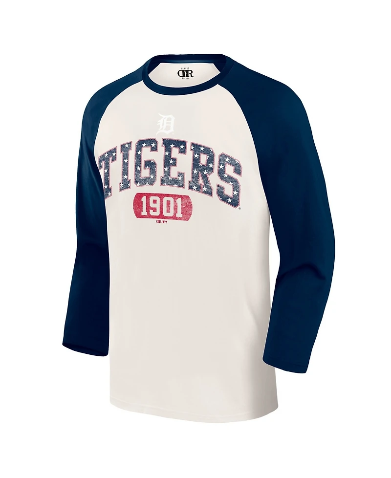Darius Rucker Collection By Fanatics Men's Cream/Navy Detroit Tigers Americana 3/4-Sleeve Raglan T-Shirt