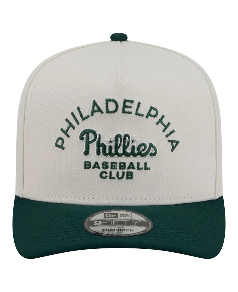 New Era Men's Cream/Dark Green Philadelphia Phillies Chrome A-Frame 9FIFTY Snapback Hat