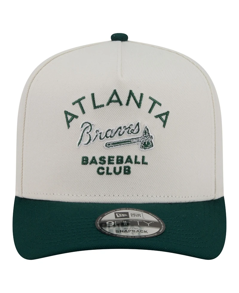 New Era Men's Cream/Dark Green Atlanta Braves Chrome A-Frame 9FIFTY Snapback Hat