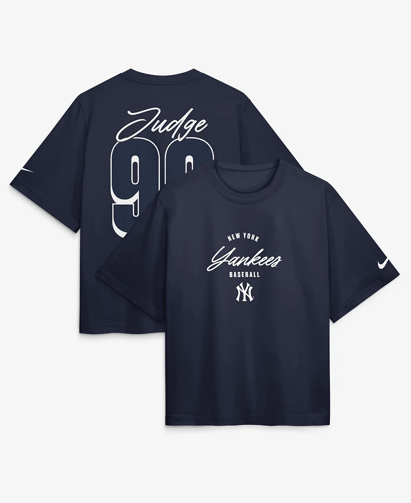 Nike Women's Aaron Judge Navy New York Yankees Premium Essentials Boxy Name & Number T-Shirt