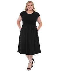 White Mark Plus Ultrasoft Cotton Knit to Woven Midi Dress
