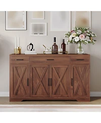 gaomon 55" Sideboard Buffet Cabinet, Wooden Coffee Bar Cabinet with 3 Drawers and Adjustable Shelf, Floor Cupboard for Kitchen, Living Room