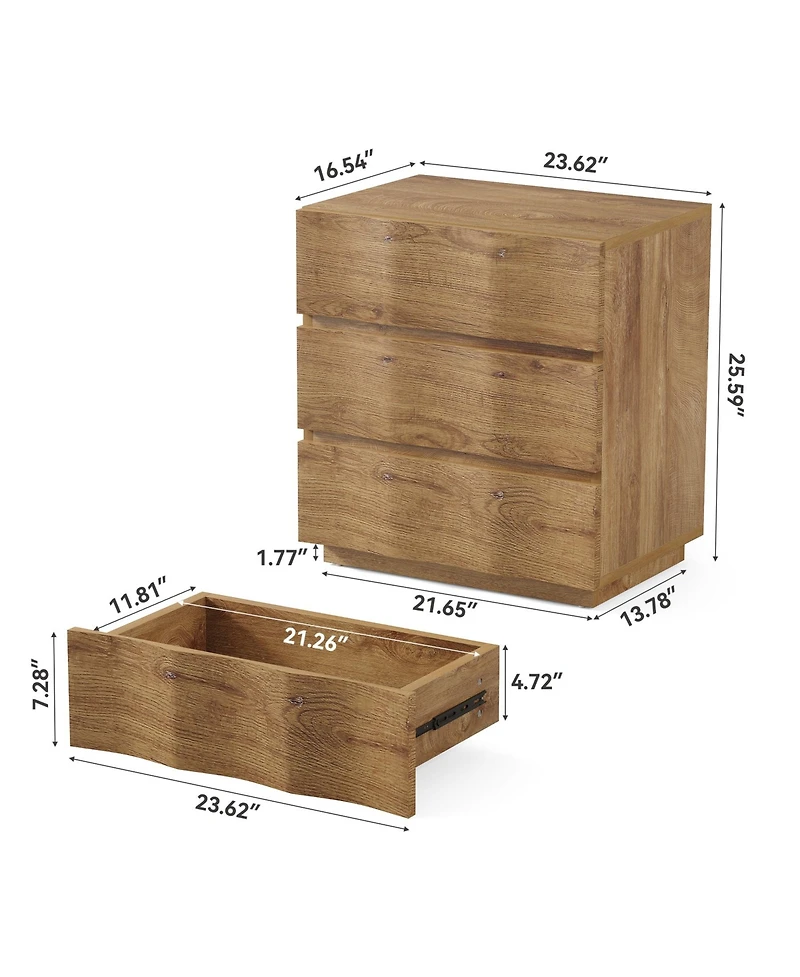Tribesigns Farmhouse Nightstand with 3 Drawers Set of 2, Fluted Bedside Table, Rustic Wood Storage End Table