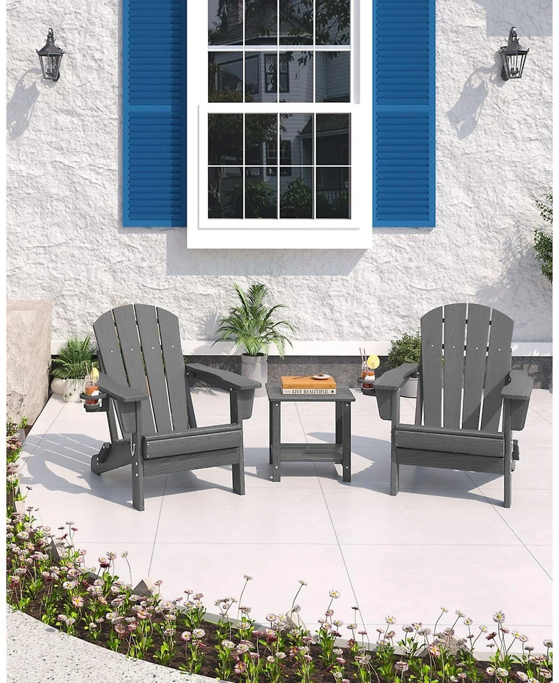 gaomon All-Weather Hdpe Outdoor Folding Adirondack Chair Set of 4 with 2 Side Table for patios, Decks, Gardens
