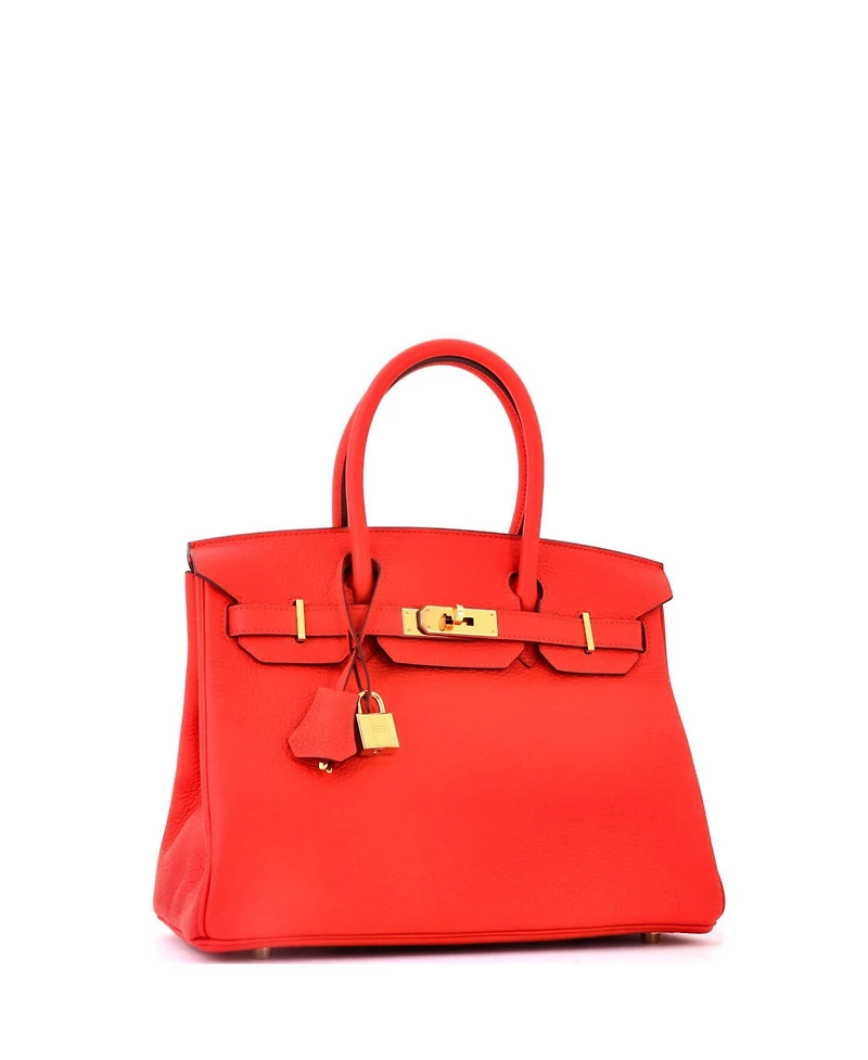 Pre-Owned HERMES Birkin 30 Handbag Red Clemence with Gold Hardware