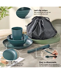 Piscifun Camping Mess Kit 4 Person Plastic Dining Set With Carry Bag For Travel Picnic Outdoor