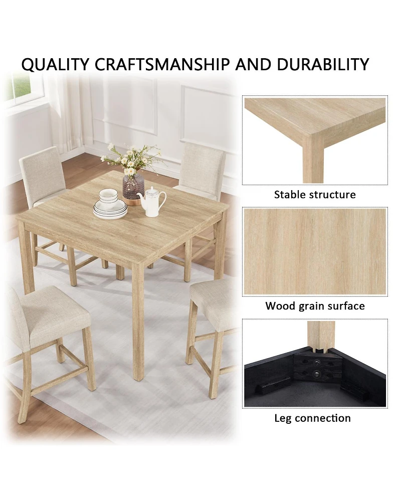 Streamdale Furniture 5-Piece Wooden Counter Height Dining Table Set for 4