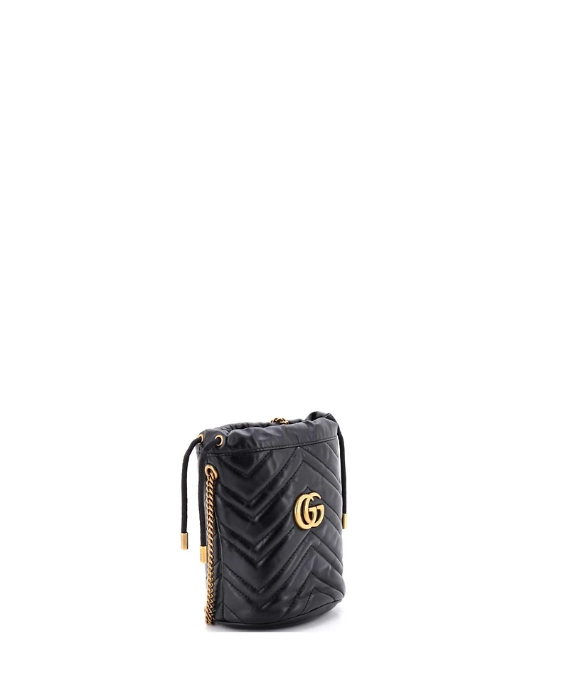 Pre-Owned Gucci Mini Gg Marmont Bucket Bag Matelasse Leather