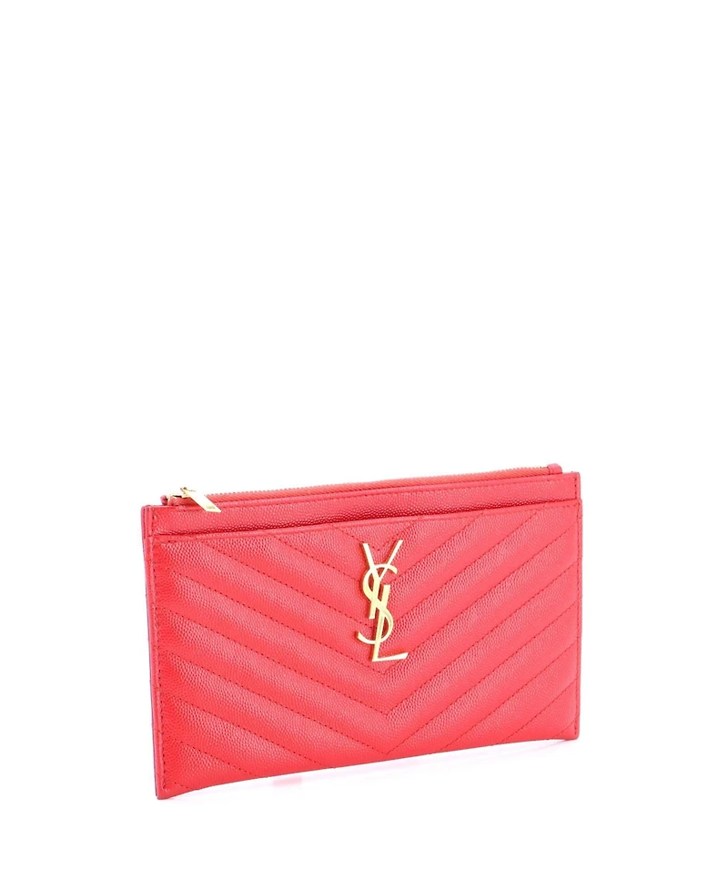 Pre-Owned Saint Laurent Medium Classic Monogram Zip Bill Pouch Matelasse Chevron Leather
