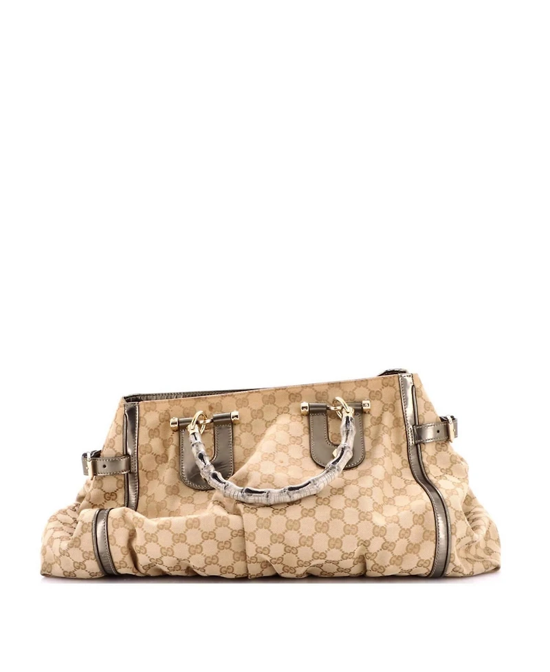 Pre-Owned Gucci Large Pop Bamboo Tote Gg Canvas
