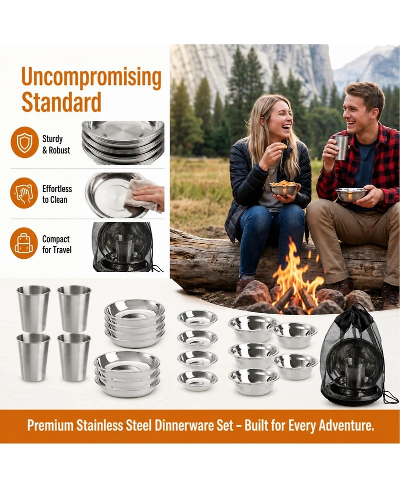 Piscifun 26 Piece Stainless Steel Camping Mess Kit Dinnerware Set For Hiking Travel Picnic