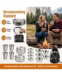 Piscifun 26 Piece Stainless Steel Camping Mess Kit Dinnerware Set For Hiking Travel Picnic