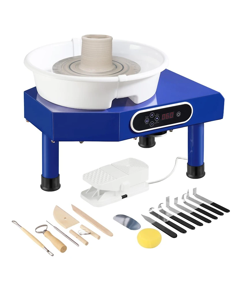 Yobtop Pottery Wheel 10in Ceramic Machine, Foot Pedal Abs Basin, 60-300 Rpm Speed Lcd Panel, Sculpting Tool Kit for Diy Craft