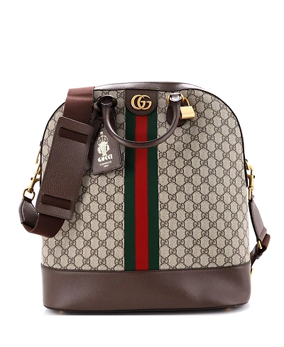 Pre-Owned Gucci Small Savoy Web Bowling Tote Gg Coated Canvas and Leather