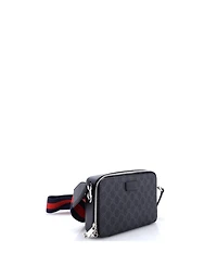 Pre-Owned Gucci Web Strap Zip Around Camera Crossbody Bag Gg Coated Canvas