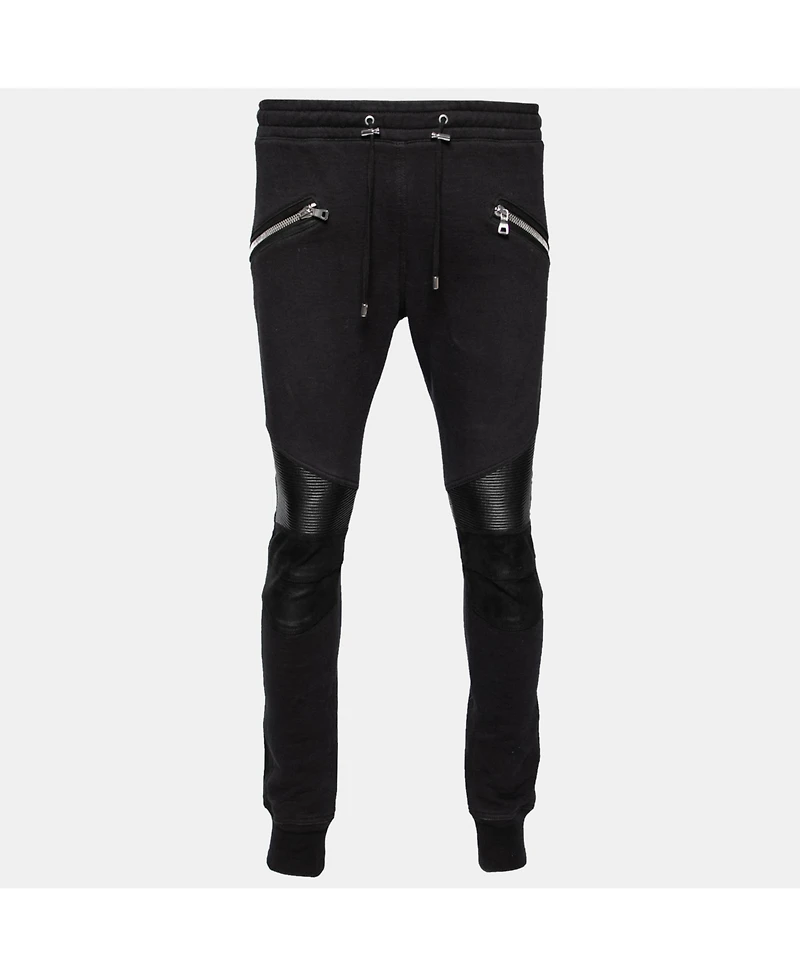Pre-Owned Balmain Men's Cotton Rib Paneled Biker Track Pants