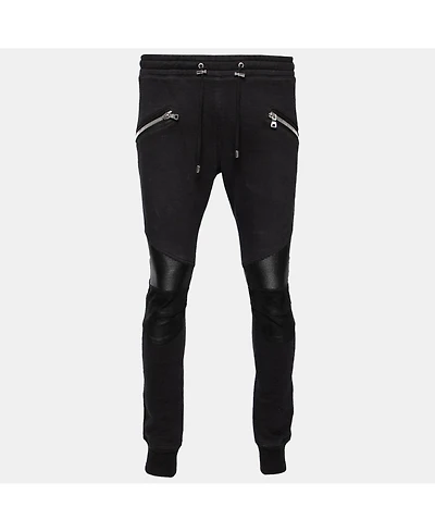 Pre-Owned Balmain Men's Cotton Rib Paneled Biker Track Pants