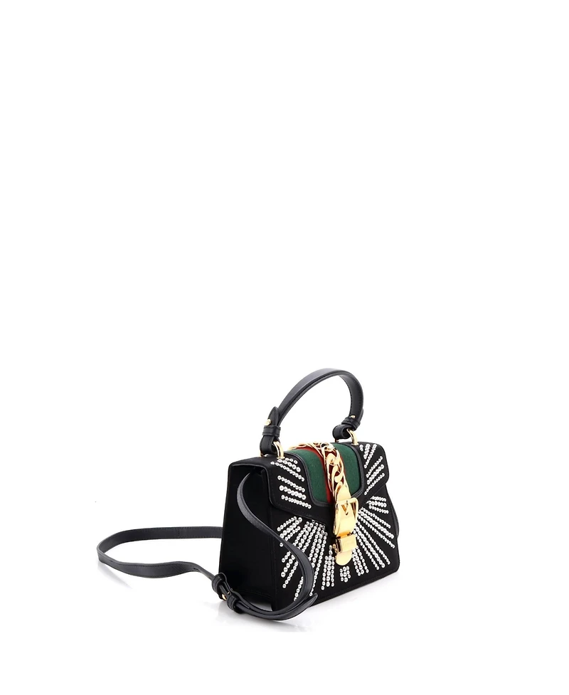 Pre-Owned Gucci Mini Sylvie Top Handle Bag Crystal Embellished Satin
