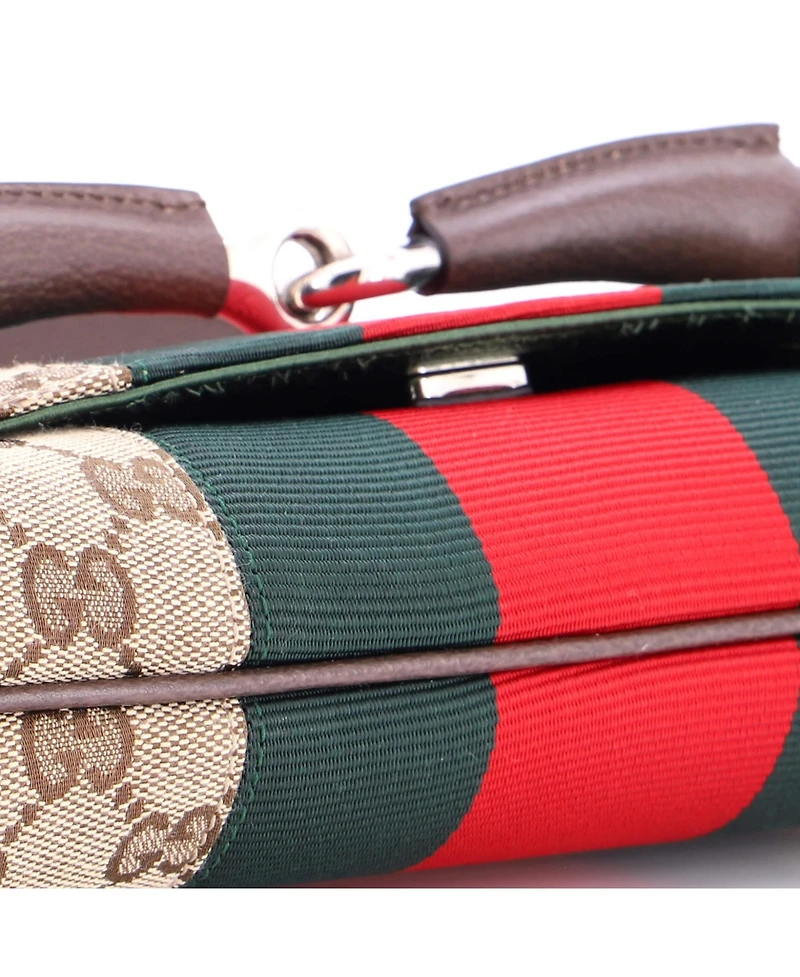 Pre-Owned Gucci Medium Horsebit Nm Web Chain Clutch Gg Canvas