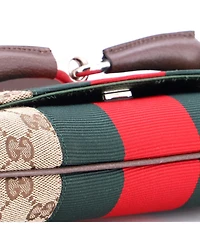 Pre-Owned Gucci Medium Horsebit Nm Web Chain Clutch Gg Canvas