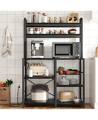 homfan 6-Tier Childs Storage Bookshelf with Power Outlet - Spacious Bookcase and Cabinet Microwave Stand, Coffee Bar, Industrial Organizer