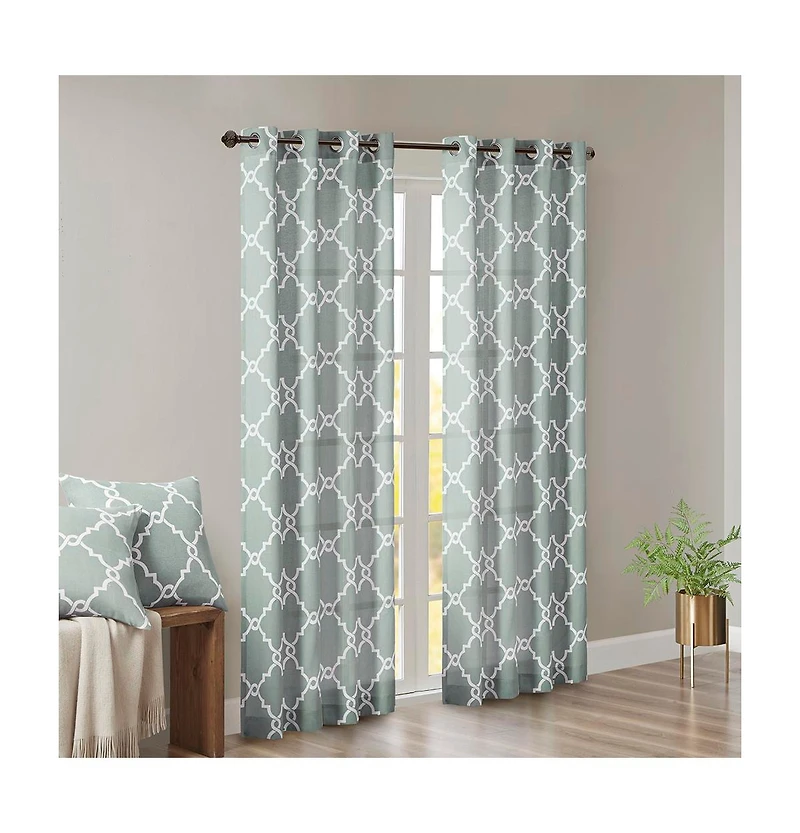Avobird Fretwork Print Grommet Top Window Curtain Panel