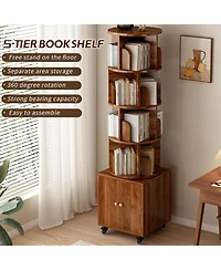 sumyeg 360 Degree Rotating Display Cabinet 5 Tier Corner Bookshelf with Drawer