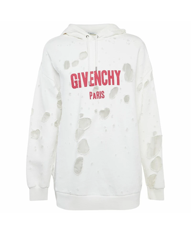 Pre-Owned Givenchy Women's Logo Print Distressed Oversize Hoodie