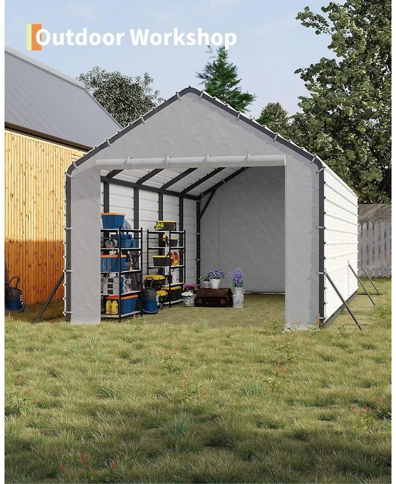 gaomon Door Panels with Zippers for Metal Carport, Heavy Duty 200g Pe Tarp Enclosure with Zippered Front and Back Waterproof Cover for Carport Garage