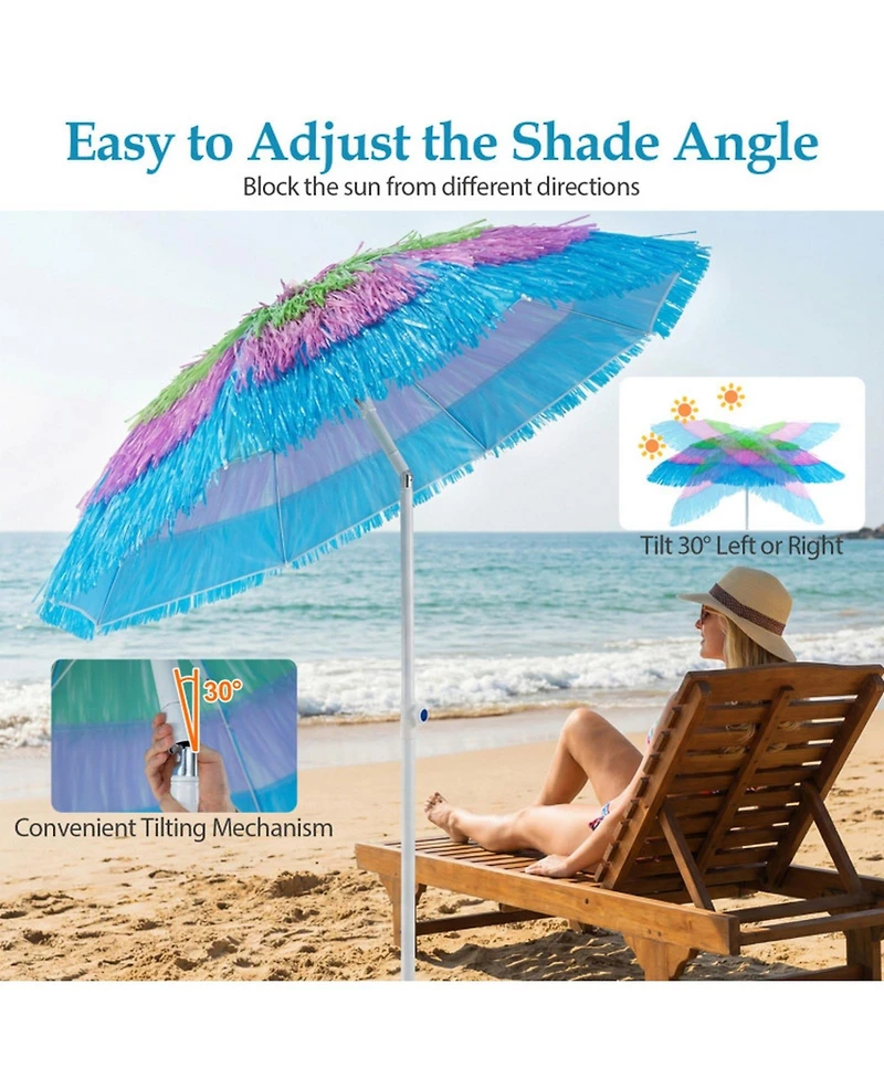 Sugift Thatched Patio Beach Umbrella with Push Button Tilt and Carrying Bag