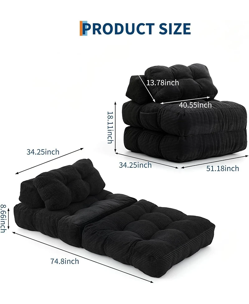 gaomon Folding Sofa Bed, Single Convertible Sleeper Chair with Pillow – Mattress and Back Support, Portable Floor Lounger.