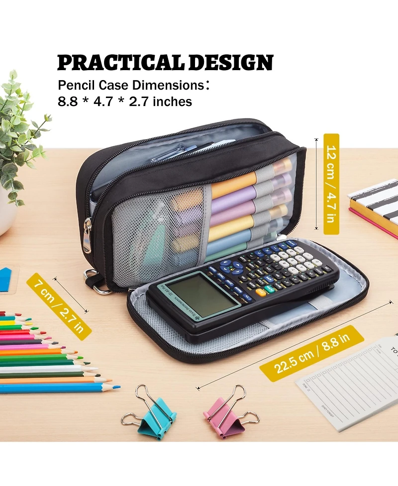 Danrong Large-Capacity 3-Layer Pencil Case - Durable, Portable Zippered Stationery Organizer; Suitable for School, Office, Teens, and Adults