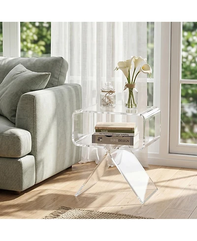 homfan One-Piece Molded Clear Acrylic Side Table with Storage Compartment, 15.35" x 11.81"