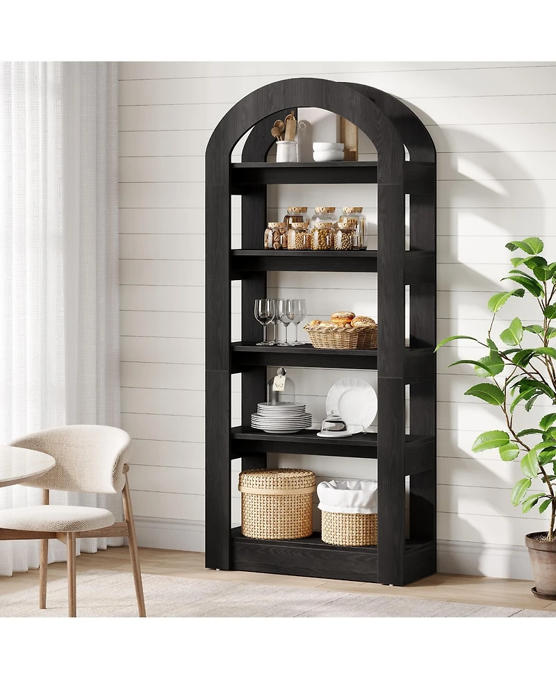 Tribesigns 70.87" Tall Arched Bookshelf, Rustic Oak Bookcase with 5-Tier Storage