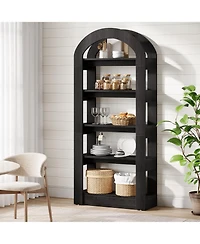 Tribesigns 70.87" Tall Arched Bookshelf, Rustic Oak Bookcase with 5-Tier Storage